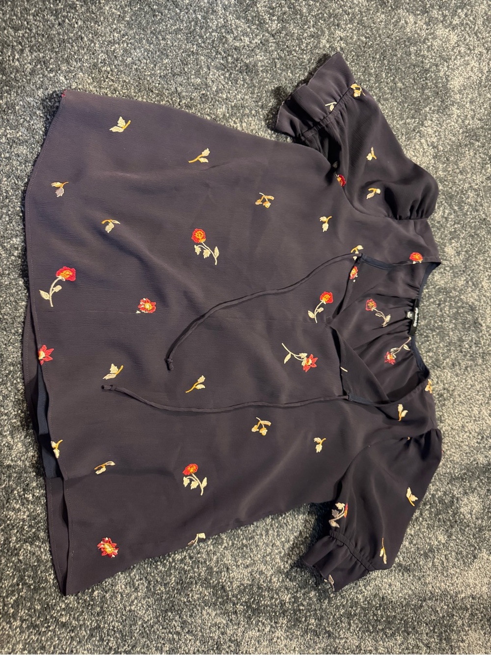 Madewell Black Floral Tie-Front Blouse